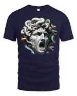 Medusa Stone Head Mythical Monster Graphic T-Shirt - navy t-shirt on white background