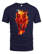Fire Wolf Spirit Flame Beast Power Graphic T-Shirt - navy t-shirt on white background