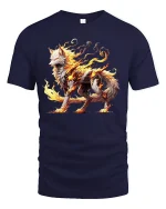 Fire Wolf Spirit Mythical Flame Beast Graphic T-Shirt - navy t-shirt on white background