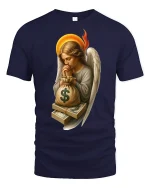 Money Angel Blessings Rich Life Funny Graphic T-Shirt - navy t-shirt on white background