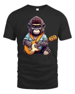 Rocking Monkey Guitar Player Funny Animal Lover T-Shirt - black t-shirt on white background