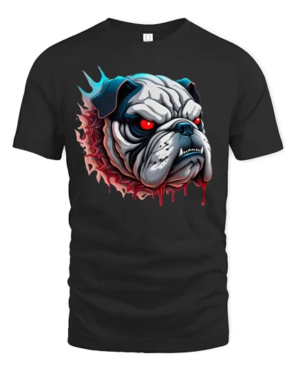 Fierce Bulldog Red Eyes Graphic T-Shirt for Men - black t-shirt on white background