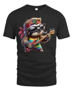 Rockin’ Sloth Funny Guitar Player Cool Graphic T-Shirt - black t-shirt on white background