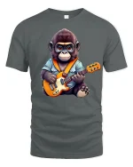 Rocking Monkey Guitar Player Funny Animal Lover T-Shirt - gray t-shirt on white background