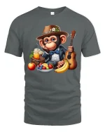 Dapper Monkey Breakfast Vibes Funny Animal T-Shirt - gray t-shirt on white background
