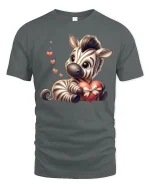 Cute Zebra Holding Heart Valentine Gift Graphic T-Shirt - gray t-shirt on white background