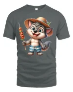 Cute Summer Wolf BBQ Funny Beach Vacation T-Shirt - gray t-shirt on white background