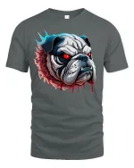 Fierce Bulldog Red Eyes Graphic T-Shirt for Men - gray t-shirt on white background
