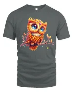 Colorful Owl Art Cute Bird Lover Fantasy Graphic T-Shirt - gray t-shirt on white background