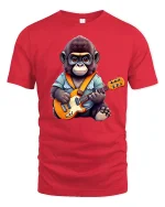 Rocking Monkey Guitar Player Funny Animal Lover T-Shirt - red t-shirt on white background