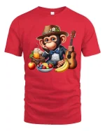 Dapper Monkey Breakfast Vibes Funny Animal T-Shirt - red t-shirt on white background