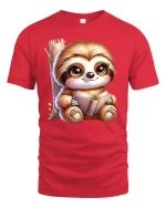 Cute Reading Sloth Book Lover Funny Graphic T-Shirt - red t-shirt on white background