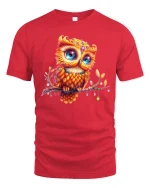 Colorful Owl Art Cute Bird Lover Fantasy Graphic T-Shirt - red t-shirt on white background
