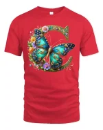 Elegant Butterfly Floral Monogram Letter C Graphic T-Shirt - red t-shirt on white background