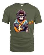 Rocking Monkey Guitar Player Funny Animal Lover T-Shirt - military green t-shirt on white background