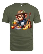 Dapper Monkey Breakfast Vibes Funny Animal T-Shirt - military green t-shirt on white background