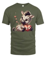 Cute Zebra Holding Heart Valentine Gift Graphic T-Shirt - military green t-shirt on white background