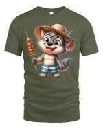 Cute Summer Wolf BBQ Funny Beach Vacation T-Shirt - military green t-shirt on white background