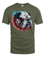 Fierce Bulldog Red Eyes Graphic T-Shirt for Men - military green t-shirt on white background