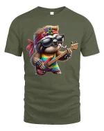 Rockin’ Sloth Funny Guitar Player Cool Graphic T-Shirt - military green t-shirt on white background