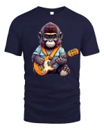 Rocking Monkey Guitar Player Funny Animal Lover T-Shirt - navy t-shirt on white background