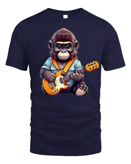 Rocking Monkey Guitar Player Funny Animal Lover T-Shirt - navy t-shirt on white background