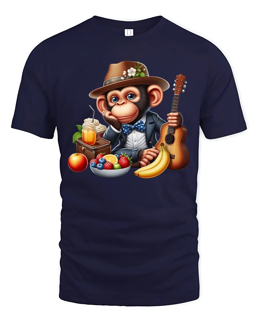 Dapper Monkey Breakfast Vibes Funny Animal T-Shirt - 1 Dapper Monkey Breakfast Vibes Funny Animal T-Shirt - navy t-shirt on white background