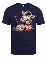 Cute Zebra Holding Heart Valentine Gift Graphic T-Shirt - navy t-shirt on white background