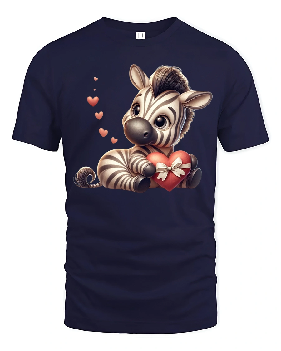 Cute Zebra Holding Heart Valentine Gift Graphic T-Shirt - 1 Cute Zebra Holding Heart Valentine Gift Graphic T-Shirt - navy t-shirt on white background