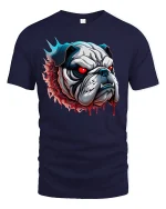 Fierce Bulldog Red Eyes Graphic T-Shirt for Men - navy t-shirt on white background