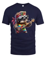 Rockin’ Sloth Funny Guitar Player Cool Graphic T-Shirt - navy t-shirt on white background