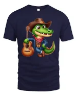 Cowboy Alligator Guitar Lover Funny Country T-Shirt - navy t-shirt on white background