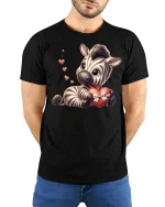 Cute Zebra Holding Heart Valentine Gift Graphic T-Shirt - model wearing black tee with hands behind back