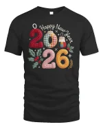 Happy New Year 2026 Knitted Numbers Graphic T Shirt Cozy Festive Tee - black t-shirt on white background
