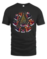 Cute Dachshund Christmas Tree Circle Graphic T Shirt Festive Tee - black t-shirt on white background