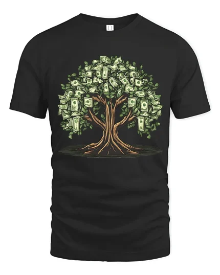 Money Tree Graphic T Shirt Wealth Growth Financial Vibes Tee - black t-shirt on white background