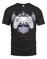 Royal Gaming Controller Crest Graphic T Shirt Legendary Gamer Tee - black t-shirt on white background
