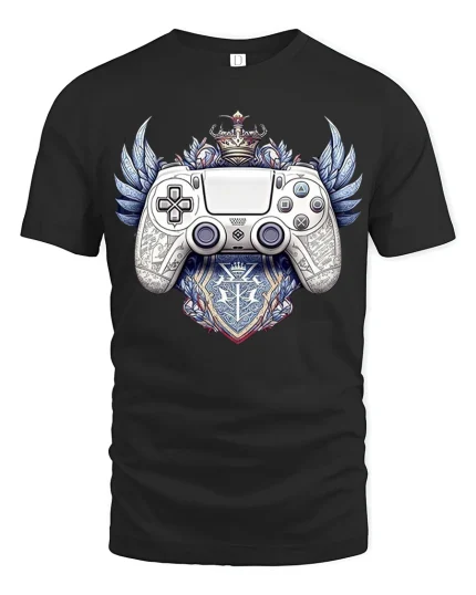 Royal Gaming Controller Crest Graphic T Shirt Legendary Gamer Tee - black t-shirt on white background