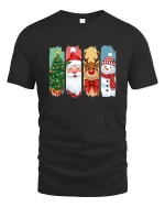Christmas Characters Santa Reindeer Snowman Graphic T Shirt Fun Tee - black t-shirt on white background