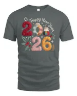 Happy New Year 2026 Knitted Numbers Graphic T Shirt Cozy Festive Tee - gray t-shirt on white background