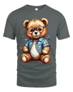 Cute Teddy Bear With Glasses Graphic T Shirt Adorable Style Tee - gray t-shirt on white background