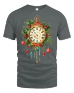 Vintage Christmas Clock Ornament Graphic T Shirt Festive Holiday Tee - gray t-shirt on white background