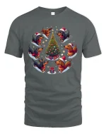 Cute Dachshund Christmas Tree Circle Graphic T Shirt Festive Tee - gray t-shirt on white background