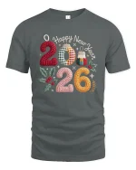 Happy New Year 2026 Knitted Style Graphic T Shirt Cozy Festive Tee - gray t-shirt on white background