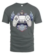 Royal Gaming Controller Crest Graphic T Shirt Legendary Gamer Tee - gray t-shirt on white background
