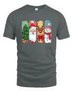 Christmas Characters Santa Reindeer Snowman Graphic T Shirt Fun Tee - gray t-shirt on white background