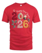 Happy New Year 2026 Knitted Numbers Graphic T Shirt Cozy Festive Tee - red t-shirt on white background