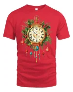 Vintage Christmas Clock Ornament Graphic T Shirt Festive Holiday Tee - red t-shirt on white background