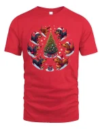Cute Dachshund Christmas Tree Circle Graphic T Shirt Festive Tee - red t-shirt on white background