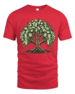 Money Tree Graphic T Shirt Wealth Growth Financial Vibes Tee - red t-shirt on white background